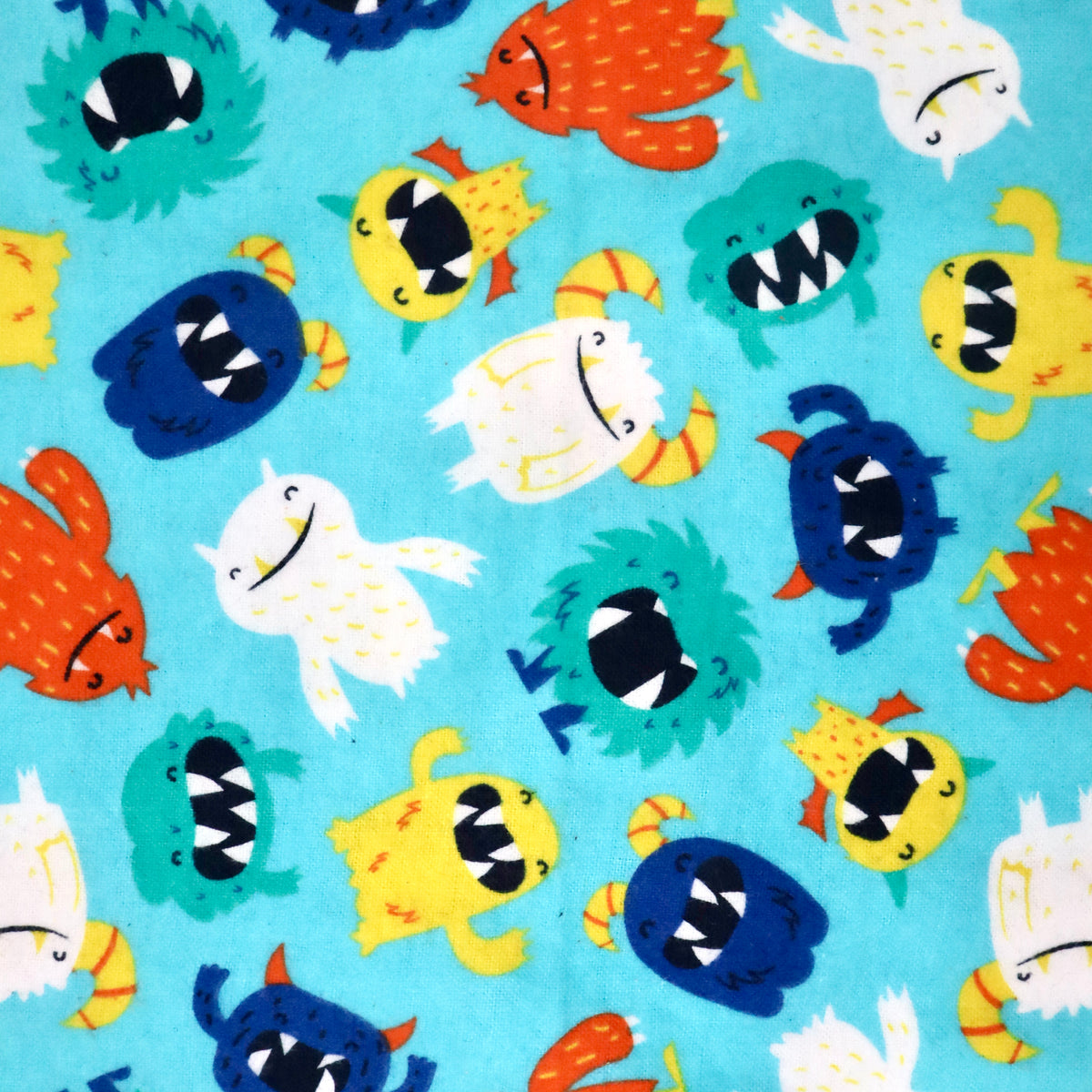 Happy Monsters on Blue - Cotton Flannel