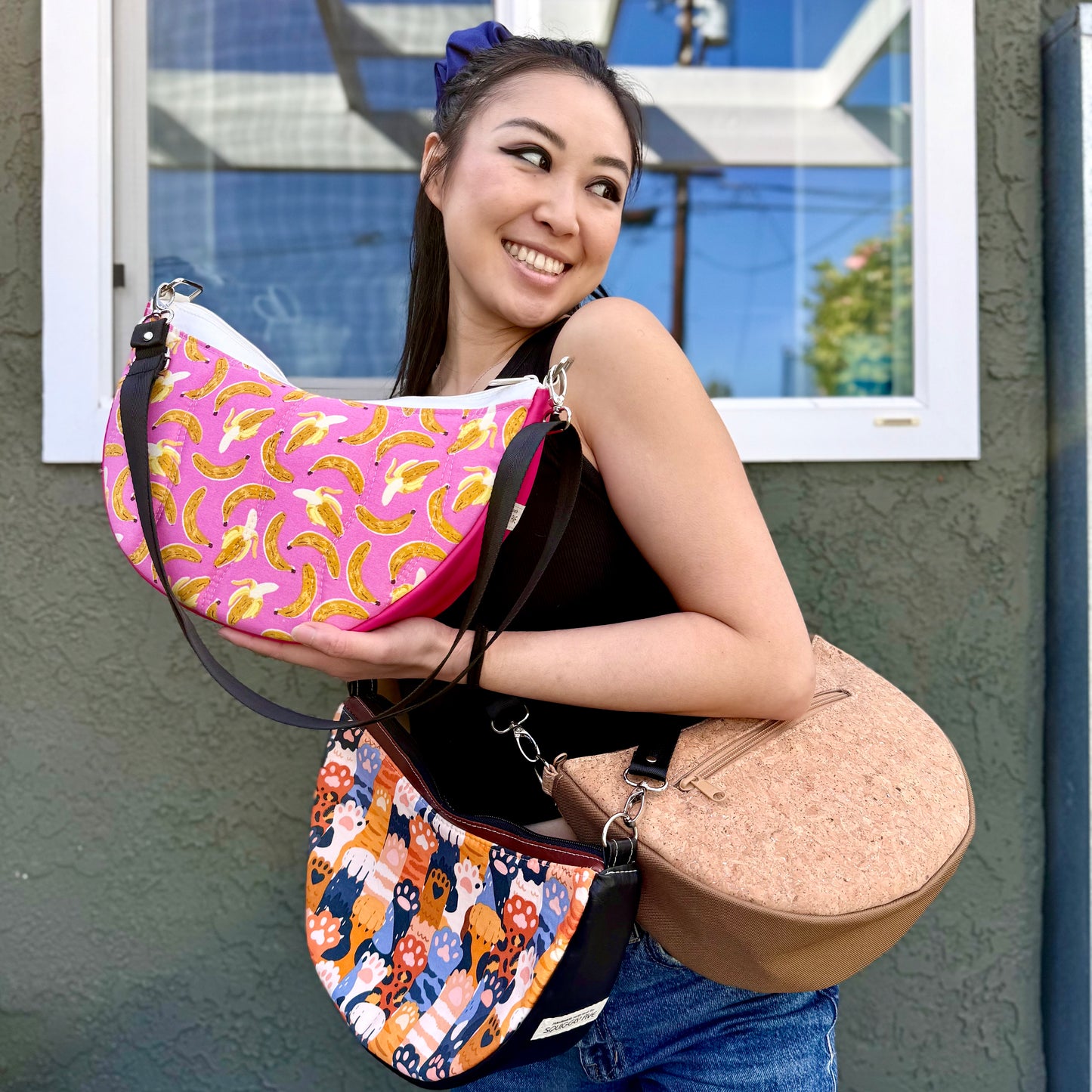 Smile Crescent Crossbody Bag with Removable Adjustable Strap