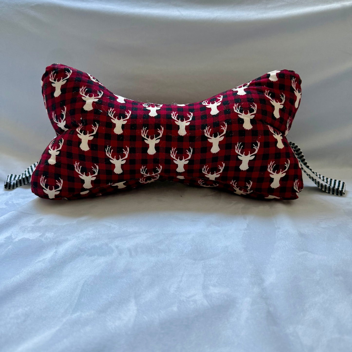 Squiggle Pillow - Deer on Red and Black Plaid