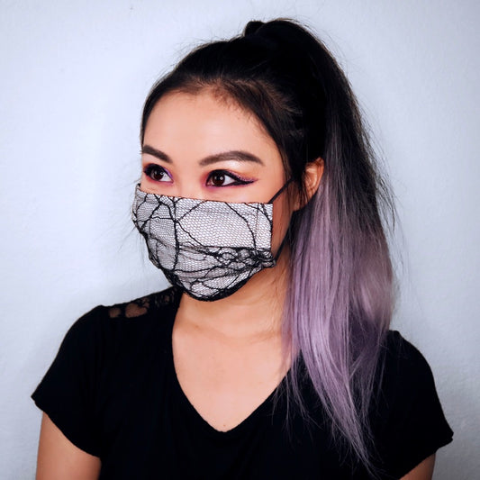 Black (Spider) Web 2 Layer Cotton Face Mask with Filter Pocket, Nose Wire, Adjustable Ear Loops