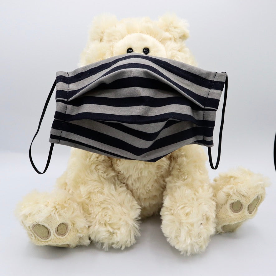 Black & Gray Striped 2 Layer Cotton Face Mask with Filter Pocket, Nose Wire, Adjustable Ear Loops