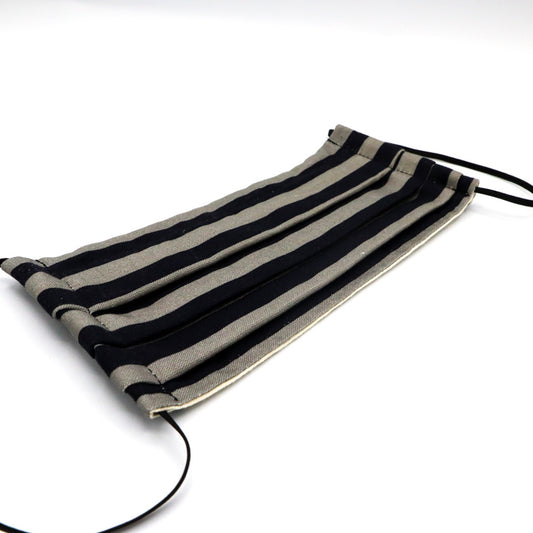 Black & Gray Striped 2 Layer Cotton Face Mask with Filter Pocket, Nose Wire, Adjustable Ear Loops