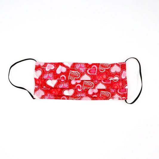 Red Heart Glitter Explosion 2 Layer Cotton Face Mask with Filter Pocket, Nose Wire, Adjustable Ear Loops