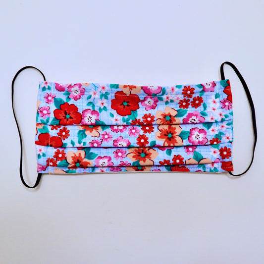Coral Floral 2 Layer Cotton Face Mask with Filter Pocket, Nose Wire, Adjustable Ear Loops