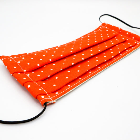 Pumpkin Polka Dot 2 Layer Cotton Face Mask with Filter Pocket, Nose Wire, Adjustable Ear Loops