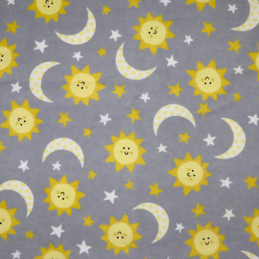 Good Nighty Sky on Gray- Cotton Flannel