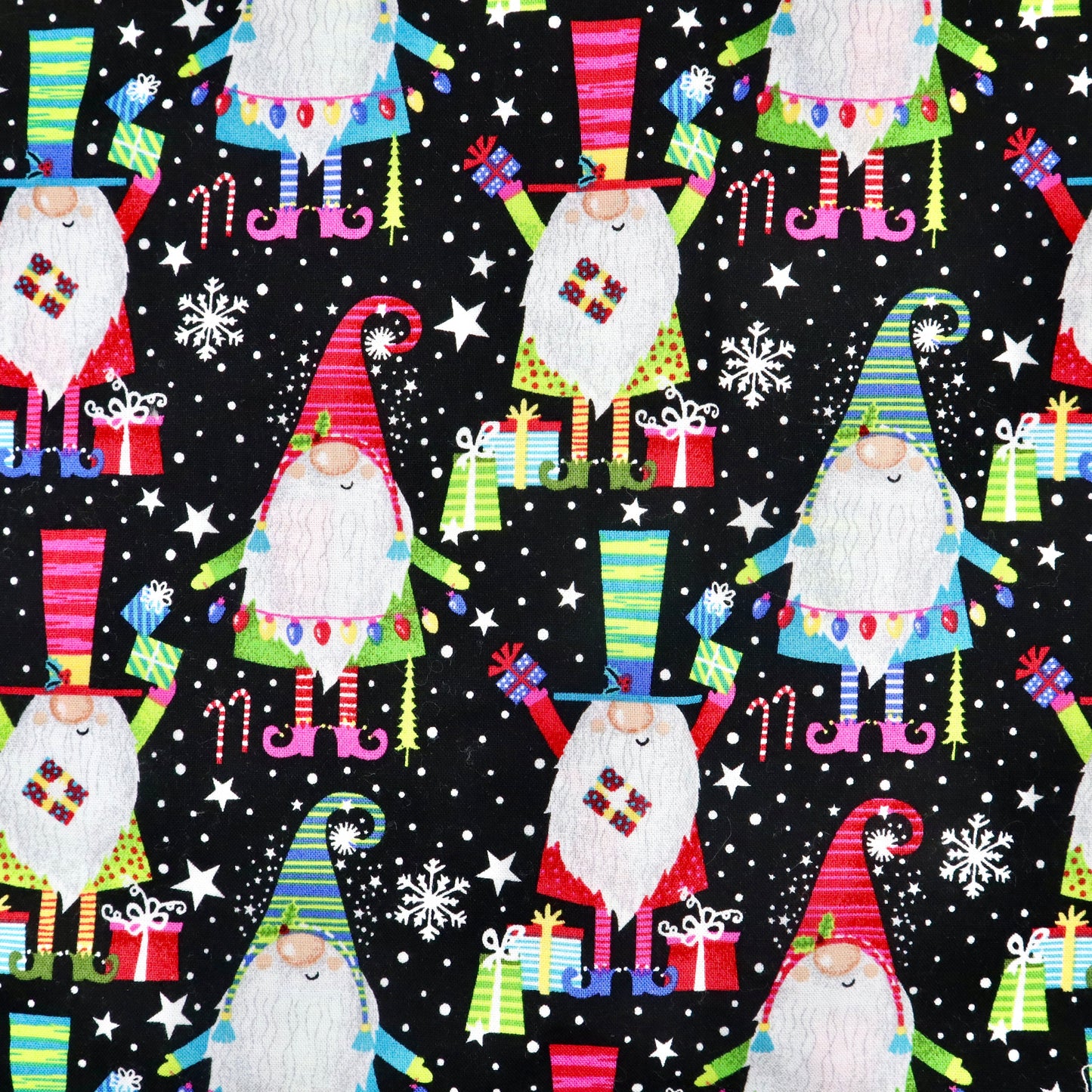 Jolly Santa Gnomes on Black - Quilting Cotton