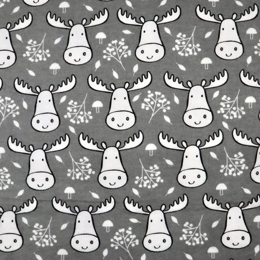 Happy Moose on Gray- Cotton Flannel