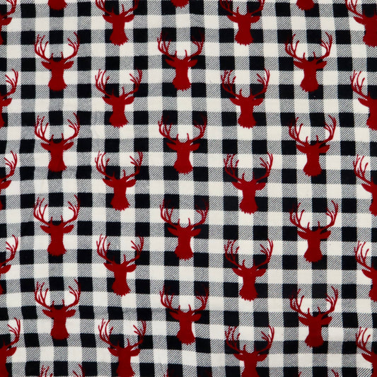 Red Deer on B&W Plaid - Cotton Flannel