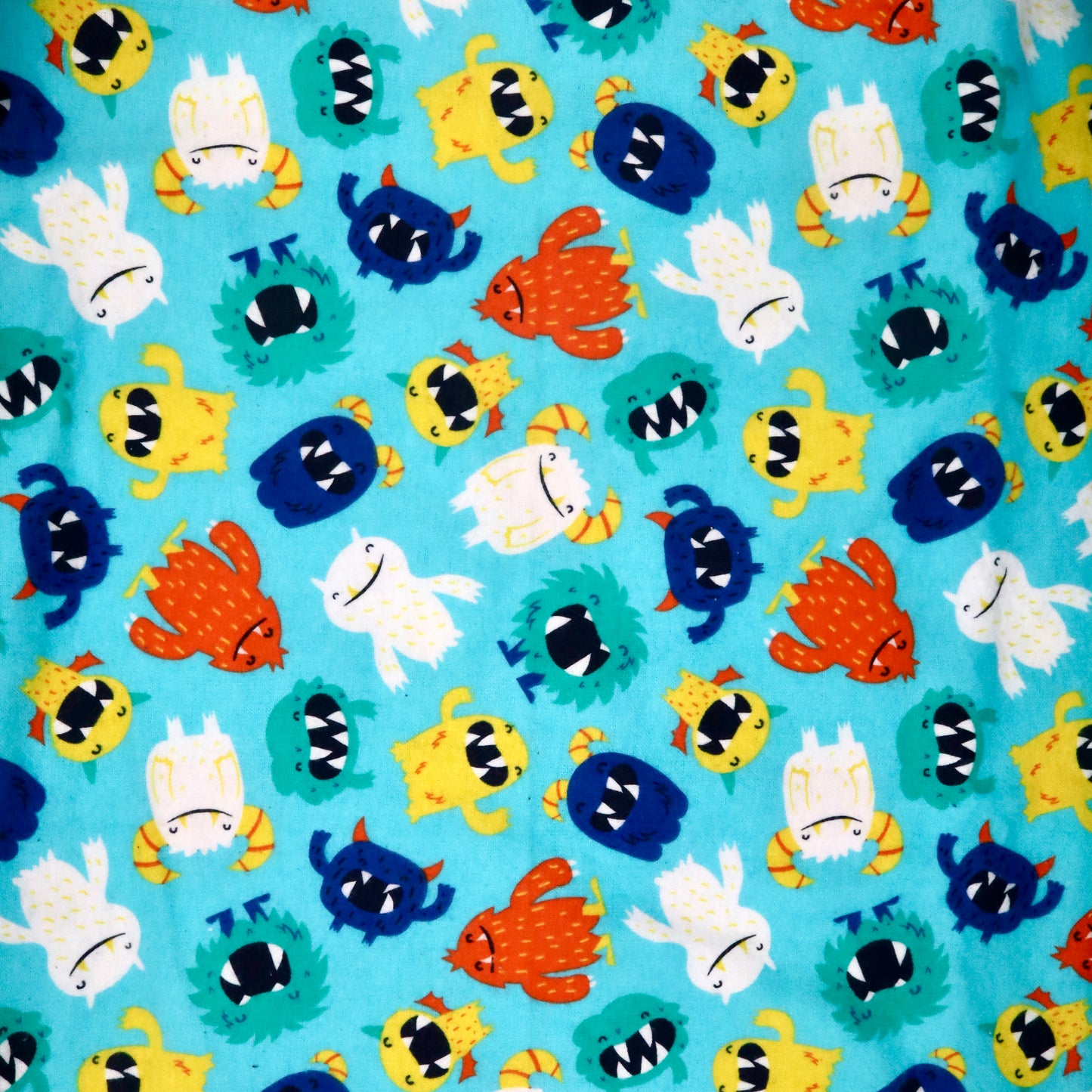 Happy Monsters on Blue - Cotton Flannel