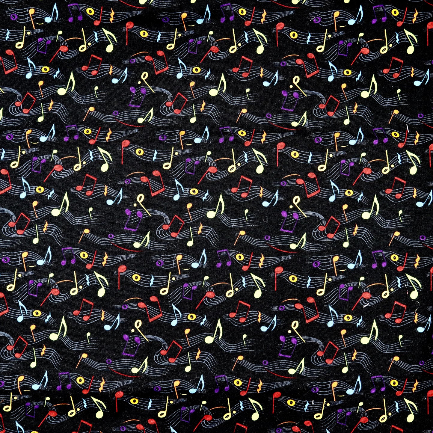 Colorful Music Notes on Black - Quilting Cotton