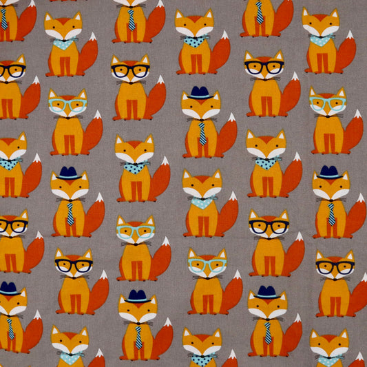 Fashionable Foxes on Grey - Quilting Cotton