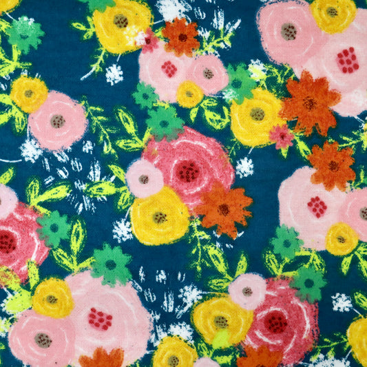 NavyTeal Blossoms - Cotton Flannel