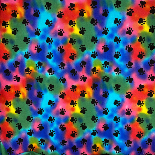 Paw Prints on Tie Dye - Quilting Cotton