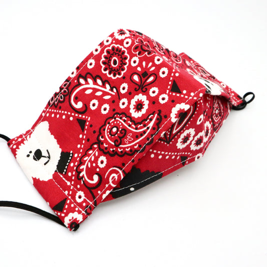 Red Bandana Dogs | 3D Face Mask with Nose Wire, Adjustable Ear Loops, and Optional Filter Pocket