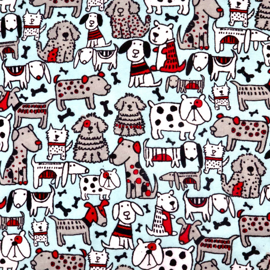 Doodle Dogs on Blue - Cotton Flannel